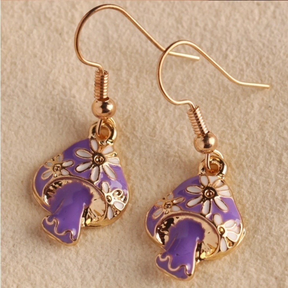 Purple Mushroom Dangle Earrings - Picture 2 of 4